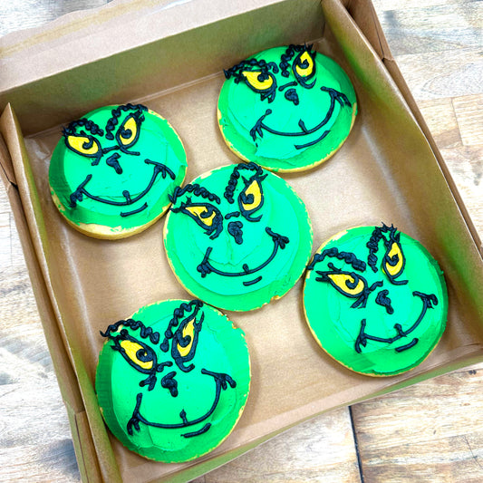 Box of Dozen - Frosted Sugar Cookie Grinch Face