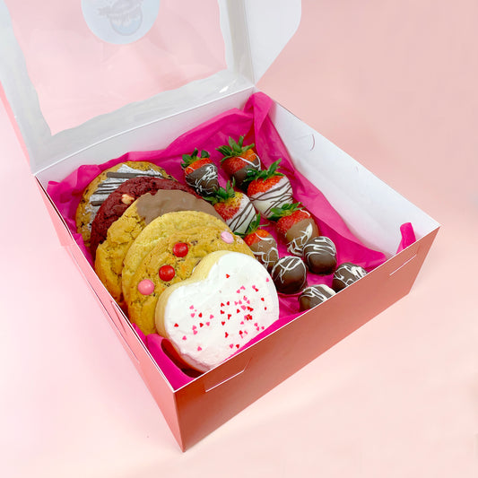 Ooh La Love Box - 6 5oz Cookies with 6 Dipped Strawberries and 4 Brownie Bon-Bons